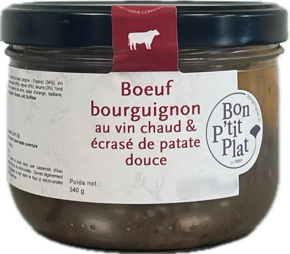Boeuf bourguignon au vin chaud & écrasé de patate douce