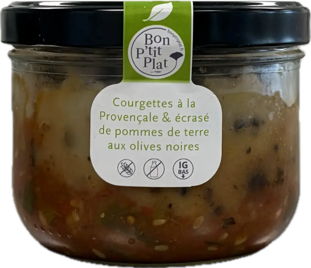Courgettes à la Provençale écrasé de pommes de terre aux olives noires