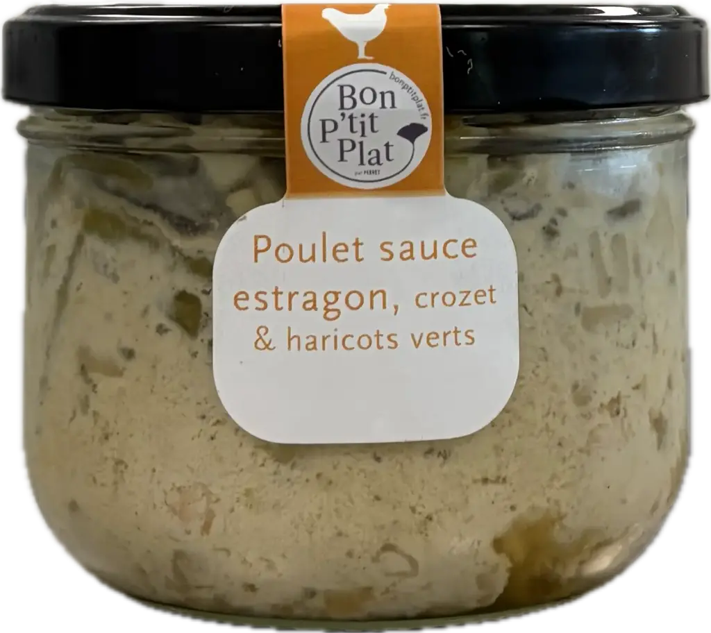 Poulet sauce estragon, crozet et haricots verts