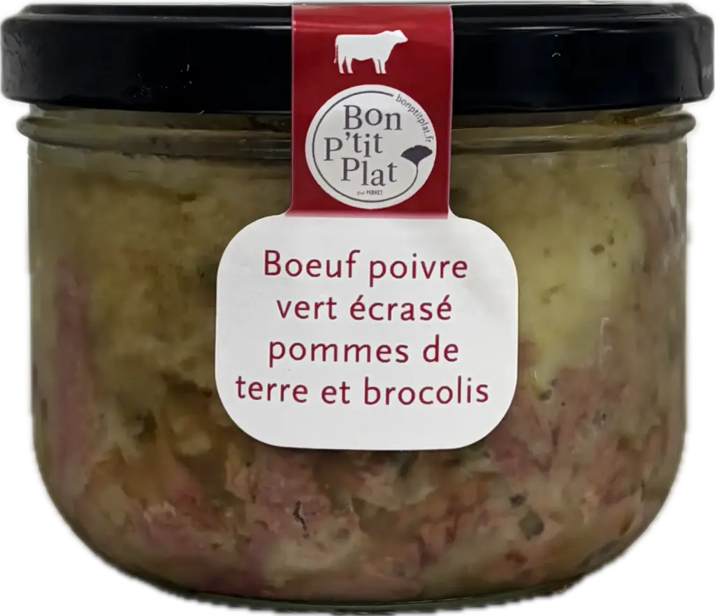 Boeuf poivre vert écrasé pommes de terre et brocolis