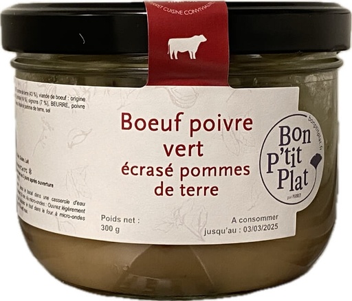 Boeuf poivre vert écrasé pommes de terre
