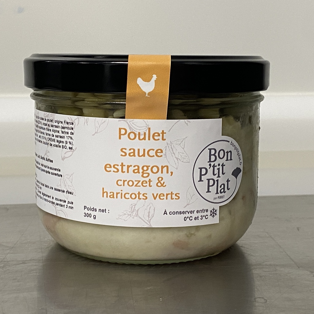 Poulet sauce estragon, crozet & haricots verts