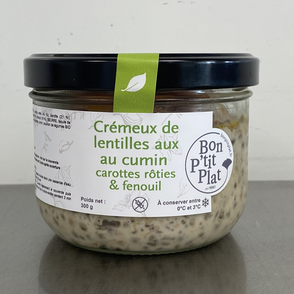 Crémeux de lentilles au cumin carottes rôties & fenouils