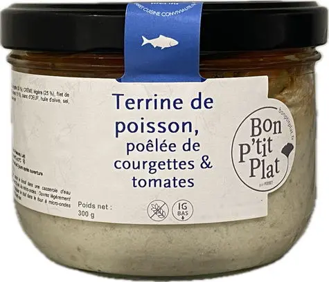 Terrine de poisson,  poêlée de courgettes & tomates