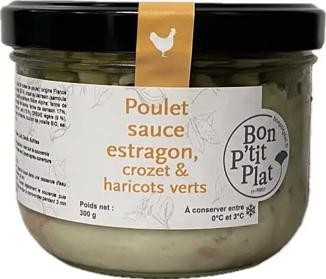 Poulet sauce estragon, crozet & haricots verts