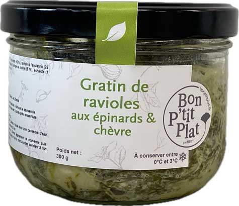 Gratin de ravioles aux épinards & chèvre