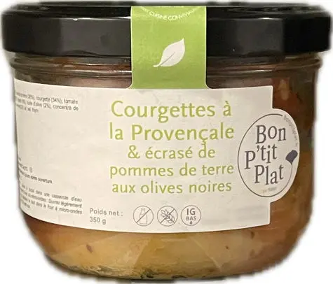 Courgettes à la Provençale & écrasé de pommes de terre aux olives noires