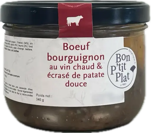 Boeuf bourguignon au vin chaud & écrasé de patate douce
