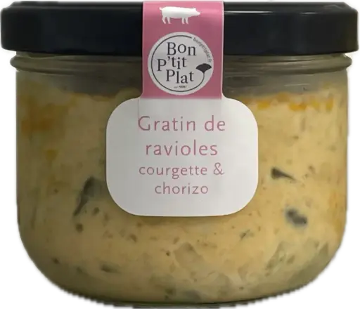 Gratin de ravioles courgette & chorizo