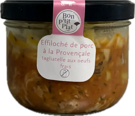 Effiloché de porc à la Provençale tagliatelle aux oeufs frais