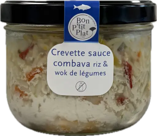 Crevette sauce combava riz et wok de légumes
