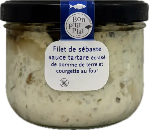 Filet de sébaste sauce tartare écrasé de pomme de terre et courgette au four