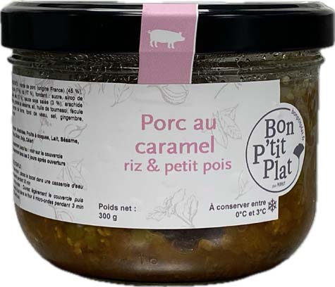 Porc au caramel riz & petit pois